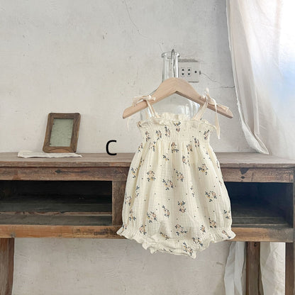 【BABY】コットン花柄半袖ロンパース、キャミロンパース、トップスセット、サロペットSK062112