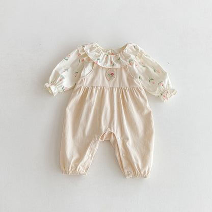 【BABY】花柄トップス、花刺繍サロペットパンツSK092318