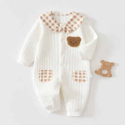 【BABY】冬新作北欧風蝶ネクタイ付きくま中綿カバーオールSK102614