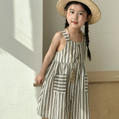 【BABY＆KID】夏新作 ストライプシャツセット、サスペンダーワンピースSK063021