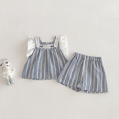 【BABY】夏新作チェックフリルスリーブセットアップSK104812