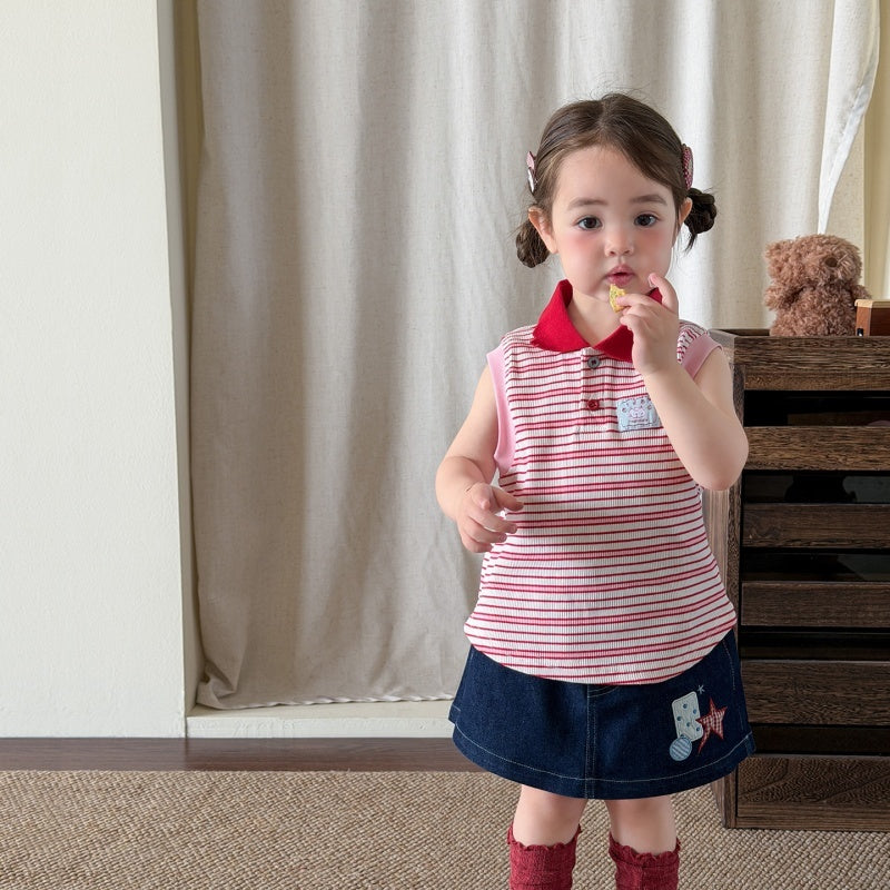 【BABY&KID】夏新作 ボーダータンクPoloシャツ、デニムキュロットSK105220