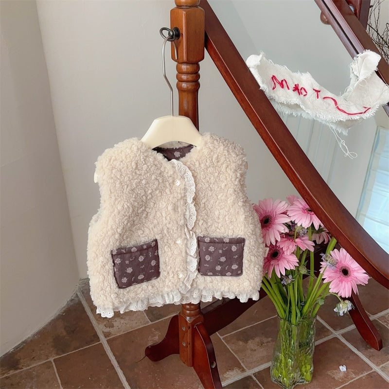 【BABY&KID】冬新作小花柄レースボアベストSK103135