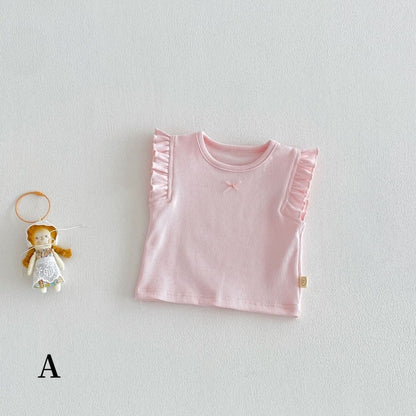 【BABY&KID】夏新作無地フリルスリーブタンクトップ、パンツSK104623