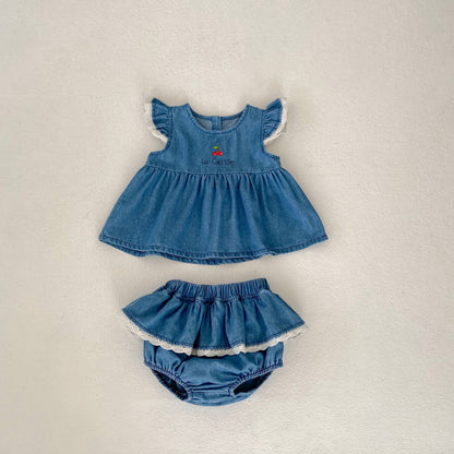 【BABY】夏新作 チェリー刺繍ロンパースorセットアップSK062709