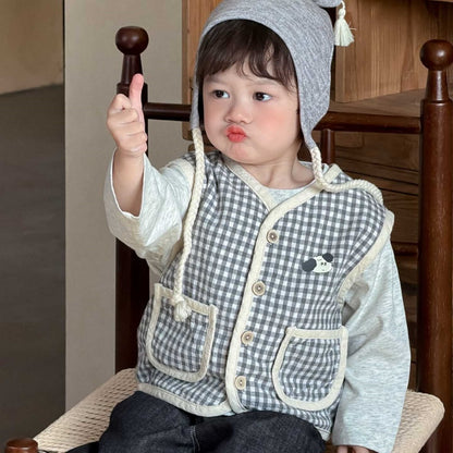 【BABY&KID】チェックベスト、ぞうさん長袖、ストレートデニムパンツSK104011