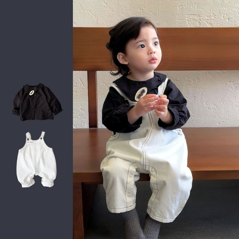 【BABY】ホワイトサロペット、ブラックシャツSK107009