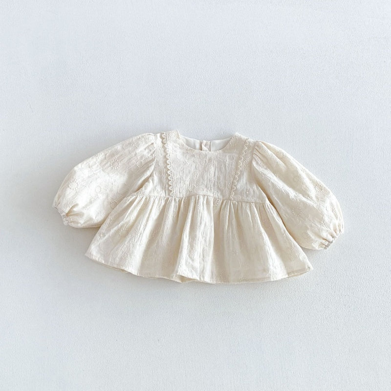 【BABY&KID】パフスリーブシャツ、刺繍サロペット、フレアパンツSK107213