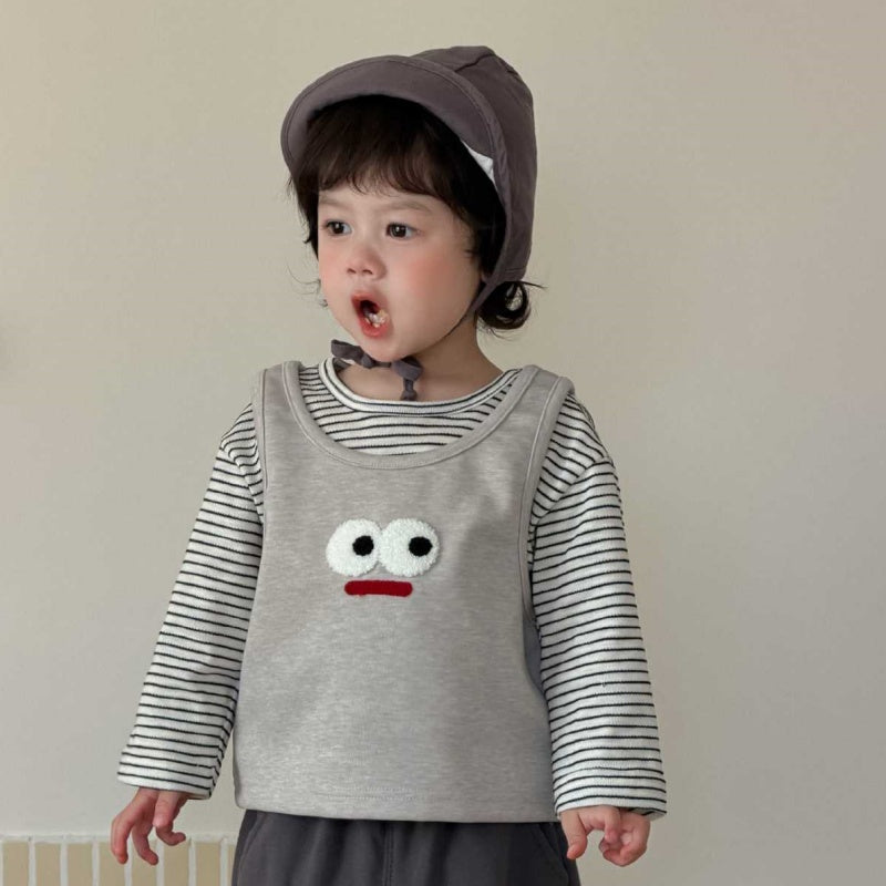 【BABY&KID】おめめ柄ベスト、ボーダー長袖、カジュアルパンツSK104007