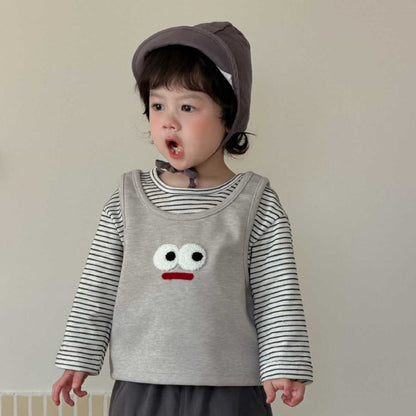 【BABY&KID】おめめ柄ベスト、ボーダー長袖、カジュアルパンツSK104007