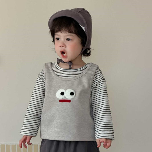 【BABY&KID】おめめ柄ベスト、ボーダー長袖、カジュアルパンツSK104007