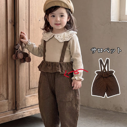 【BABY】ドットサロペット、丸襟刺繍トップスSK107008