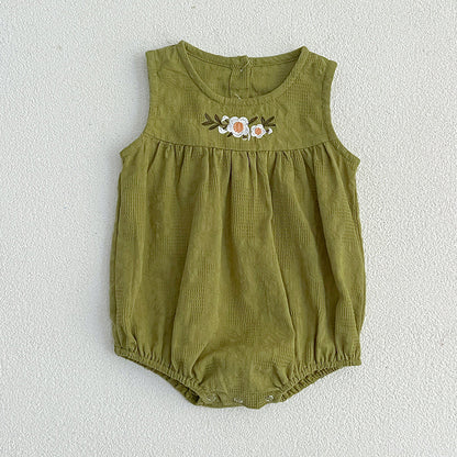 【姉妹服】夏新作 フラワー刺繍ノースリーブロンパース、ワンピースSK081625