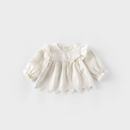 【BABY&KID】おしゃれフリルブラウス、刺繍デニムフレアパンツSK100317