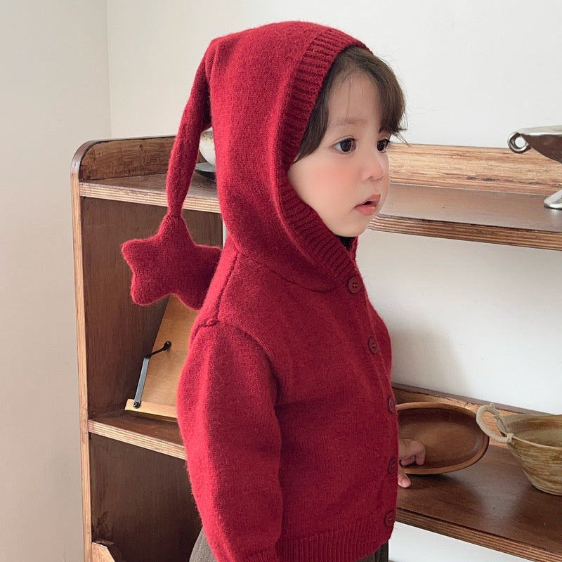 【BABY&KID】冬新作星柄とんがり帽子ニットカーディガンSK107701