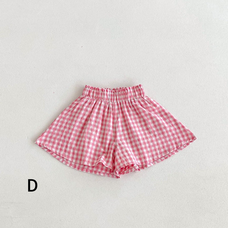 【BABY&KID】夏新作 フリル袖Tシャツ、チェックショートパンツSK091219