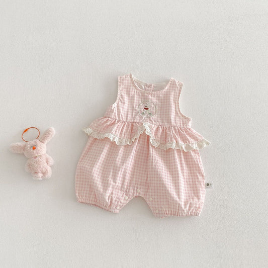 【BABY】夏新作うさぎ刺繍チェックカバーオールSK104610