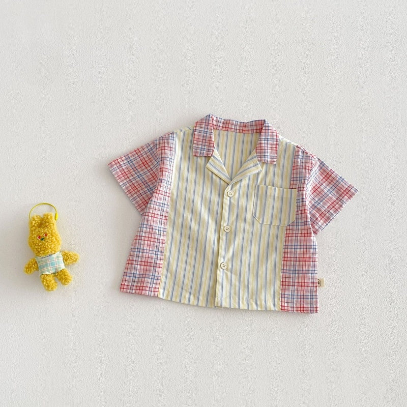 【BABY&KID】夏新作韓国風ストライプ半袖シャツ、デニムパンツSK104824