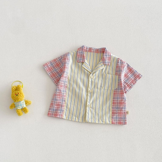 【BABY&KID】夏新作韓国風ストライプ半袖シャツ、デニムパンツSK104824