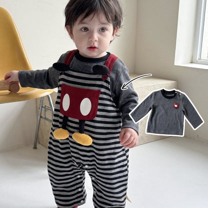 【BABY】ボーダーサロペットカバーオール、くまトップスSK107812