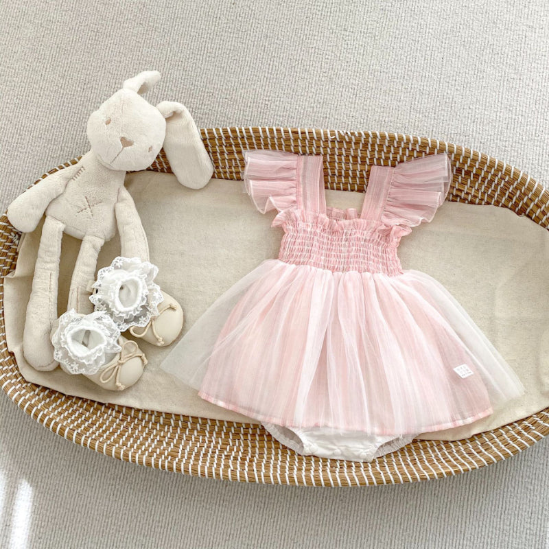 【BABY】夏新作 チュールスカート付き フリル袖ロンパースSKO70714