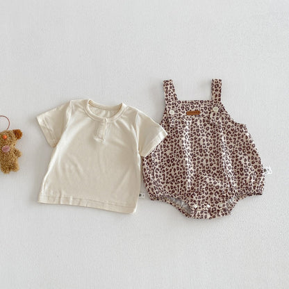 【BABY】夏新作レオパード柄サロペットロンパース＆リブTシャツSK104513