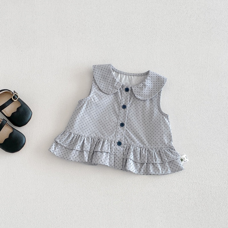 【BABY】夏新作ドットノースリーブシャツ、ブラックショートパンツSK104524