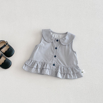 【BABY】夏新作ドットノースリーブシャツ、ブラックショートパンツSK104524