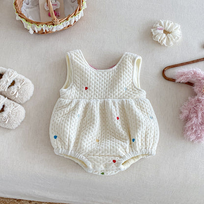 【BABY】冬新作カラフルハート裏起毛ロンパース、レースリブインナーSK102212