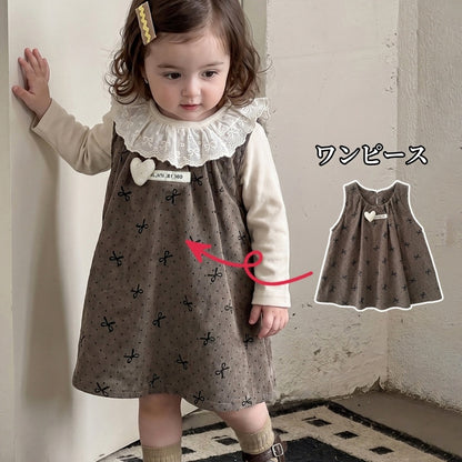 【BABY】ハートジャンパースカート、フリル襟トップスSK107007