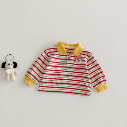 【BABY&KID】韓国風マルチボーダーPolo長袖TシャツSK104308
