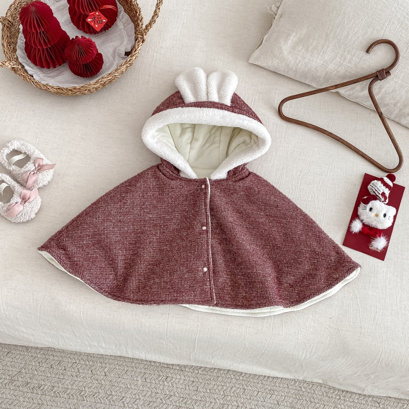 【BABY】冬新作ハート刺繍あったかロンパース、うさ耳あったかケープSK103113