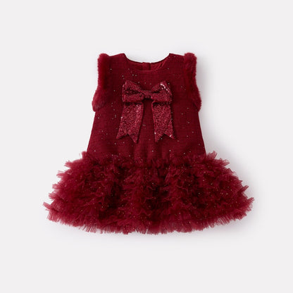 【BABY】冬新作蝶結びチュール厚手ワンピースSK103118