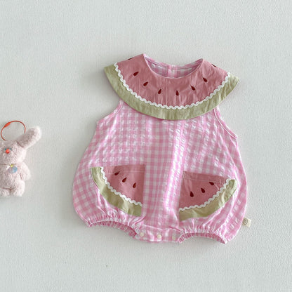 【BABY&KID】夏新作 すいかチェックロンパース、ワンピースSK105122