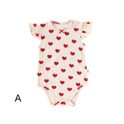 【BABY】夏新作 北欧風 フリル袖クルーネックロンパースSK091303