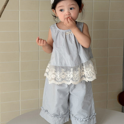 【BABY&KID】夏新作韓国風レースフラワーセットアップSK104803