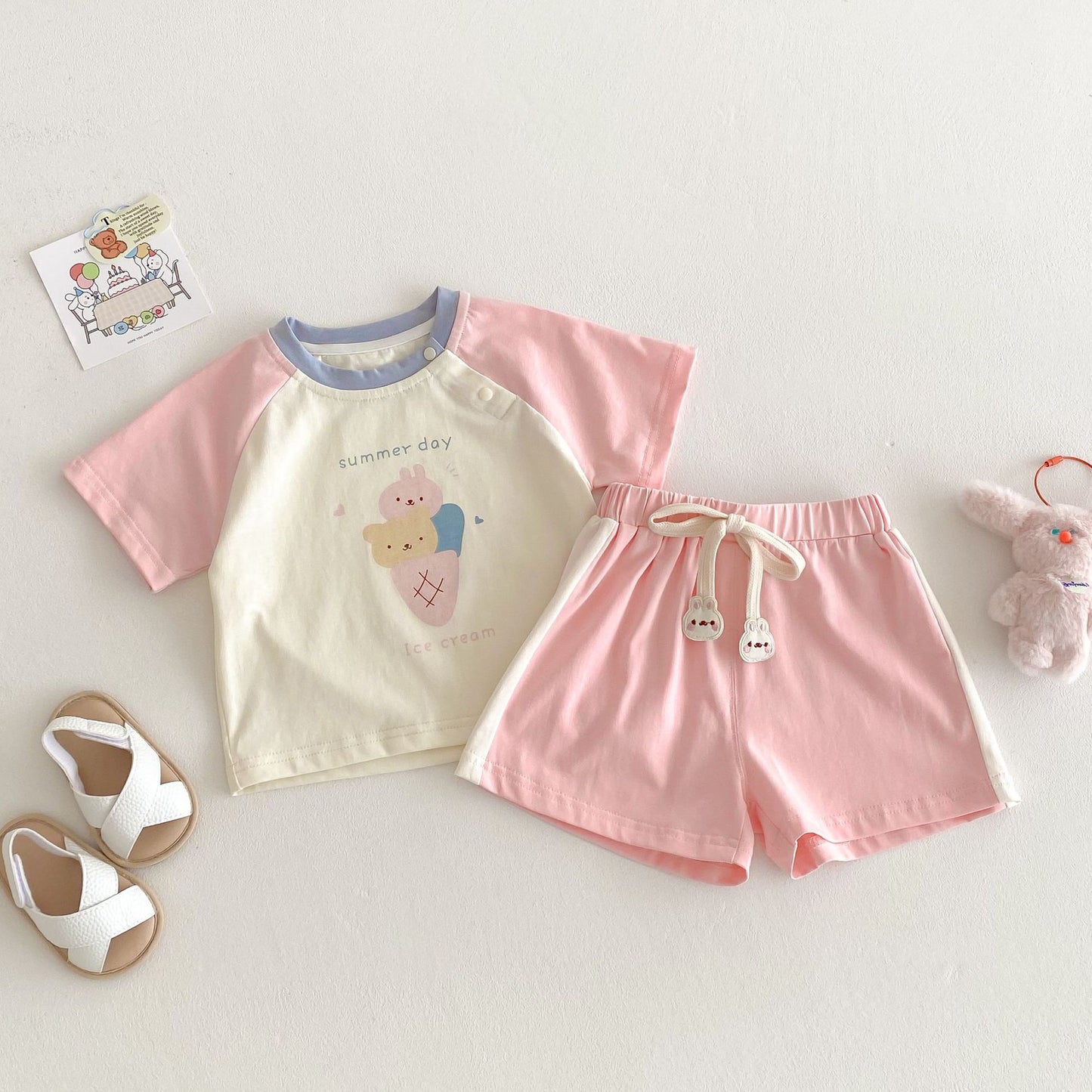 【BABY&KID】夏新作  カラーバリカートゥーンセットアップSK061807