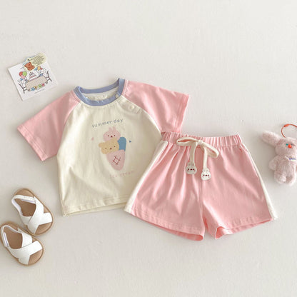 【BABY&KID】夏新作  カラーバリカートゥーンセットアップSK061807