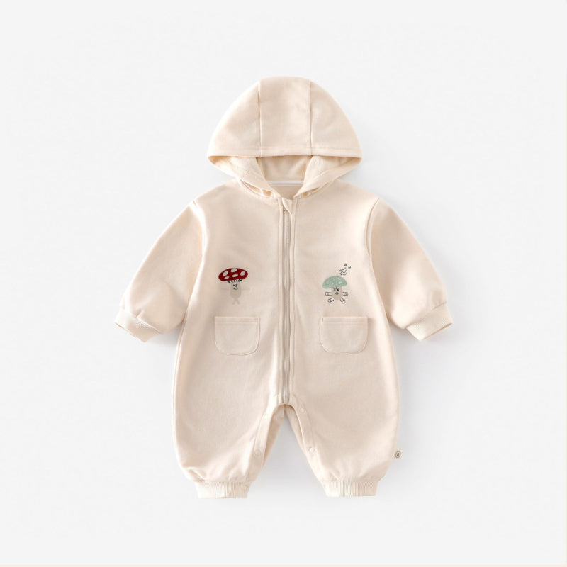 【BABY】きのこ刺繍フード付きカバーオールSK100307