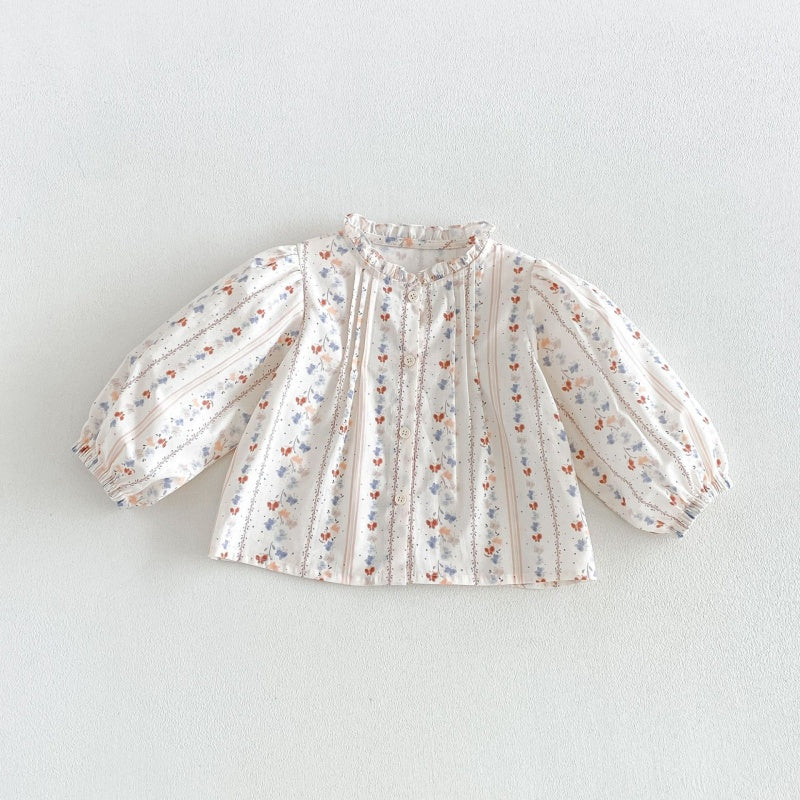 【BABY&KID】小花柄シャツ、刺繍ジャンパースカートSK107210