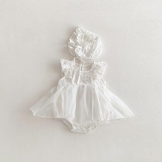 【BABY】夏新作フリルスリーブチュールロンパースワンピースSK104611