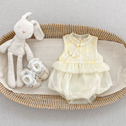 【BABY&KID】夏新作チャイナボタンチュールバルーンロンパース、ワンピースSK106407