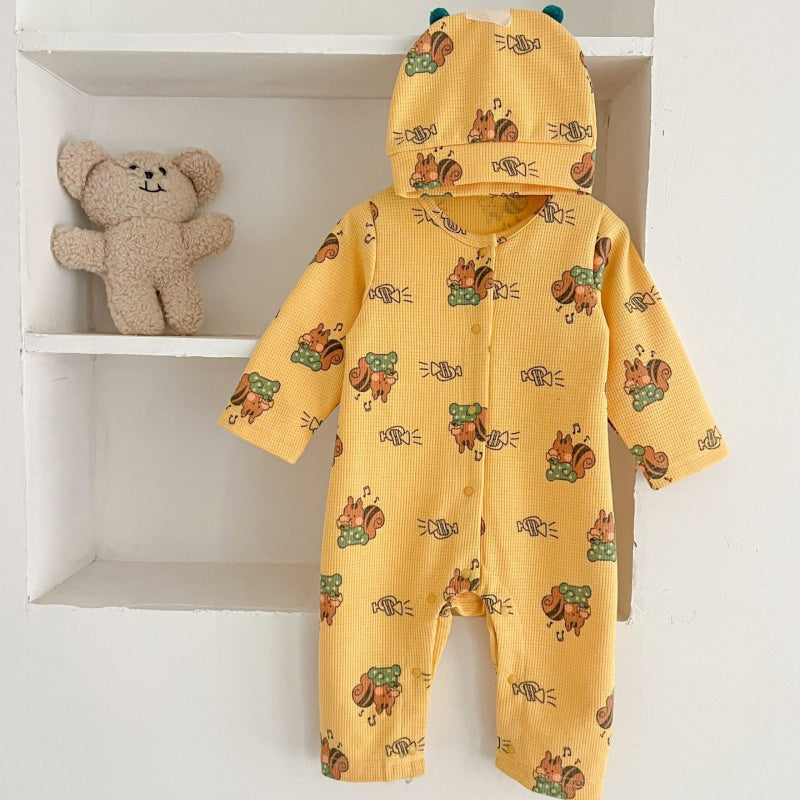 【BABY】ワッフル地可愛いプリントカバーオールSK100327