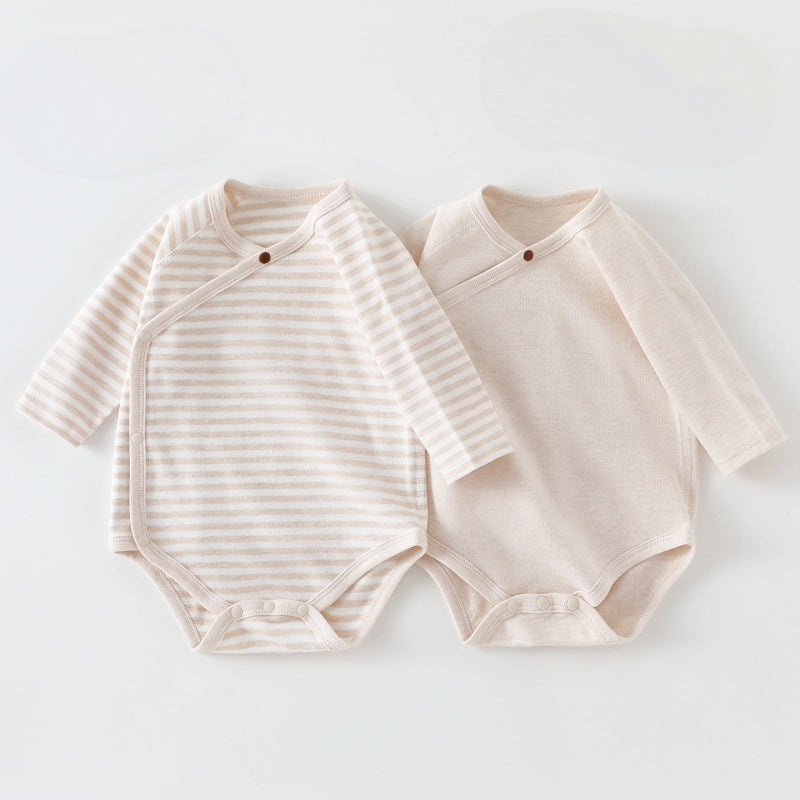 【BABY】北欧風無地＆ボーダーロンパース2点セットSK108010