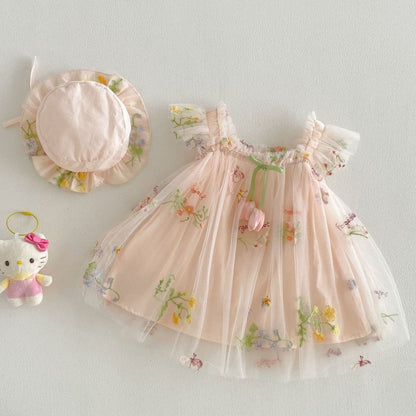 【BABY】夏新作レース刺繍フラワーワンピース＆帽子SK106518