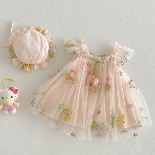 【BABY】夏新作レース刺繍フラワーワンピース＆帽子SK106518