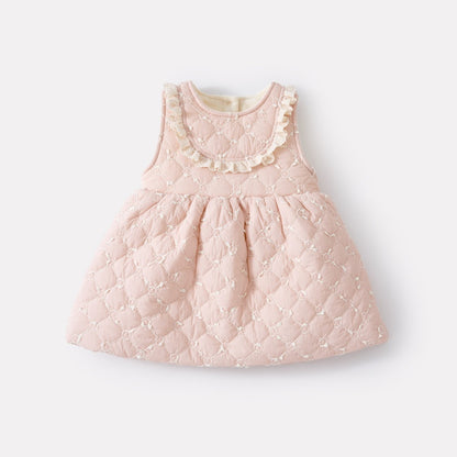 【BABY】冬新作レース襟キルティング裏起毛ワンピースSK102723