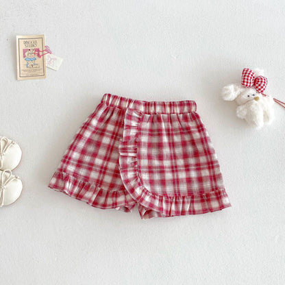 【BABY&KID】夏新作 うさぎプリントトップス、チェックショートパンツSKO71218
