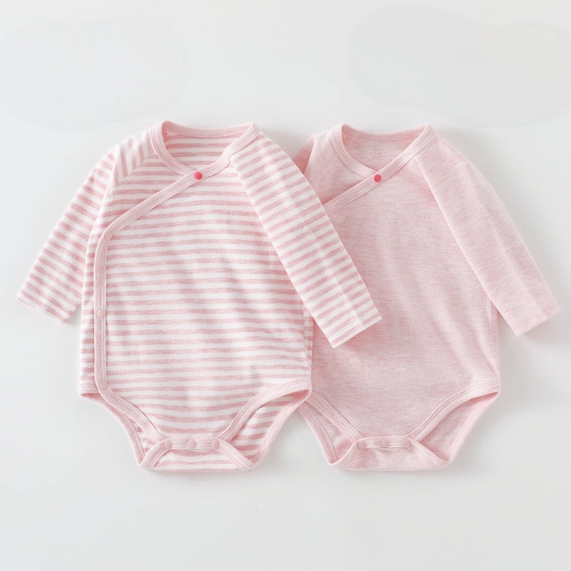 【BABY】北欧風無地＆ボーダーロンパース2点セットSK108010