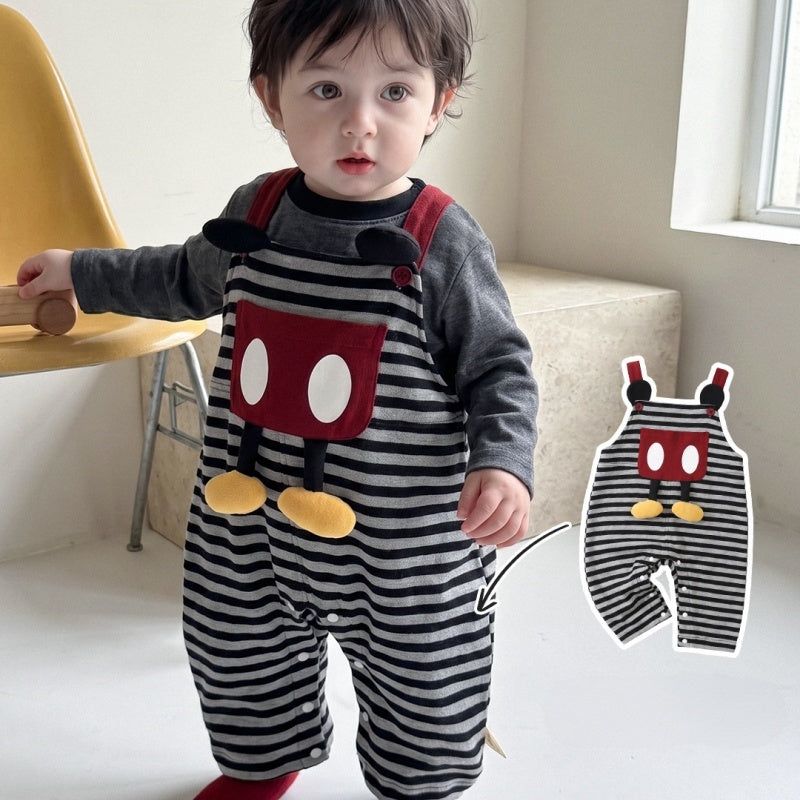 【BABY】ボーダーサロペットカバーオール、くまトップスSK107812